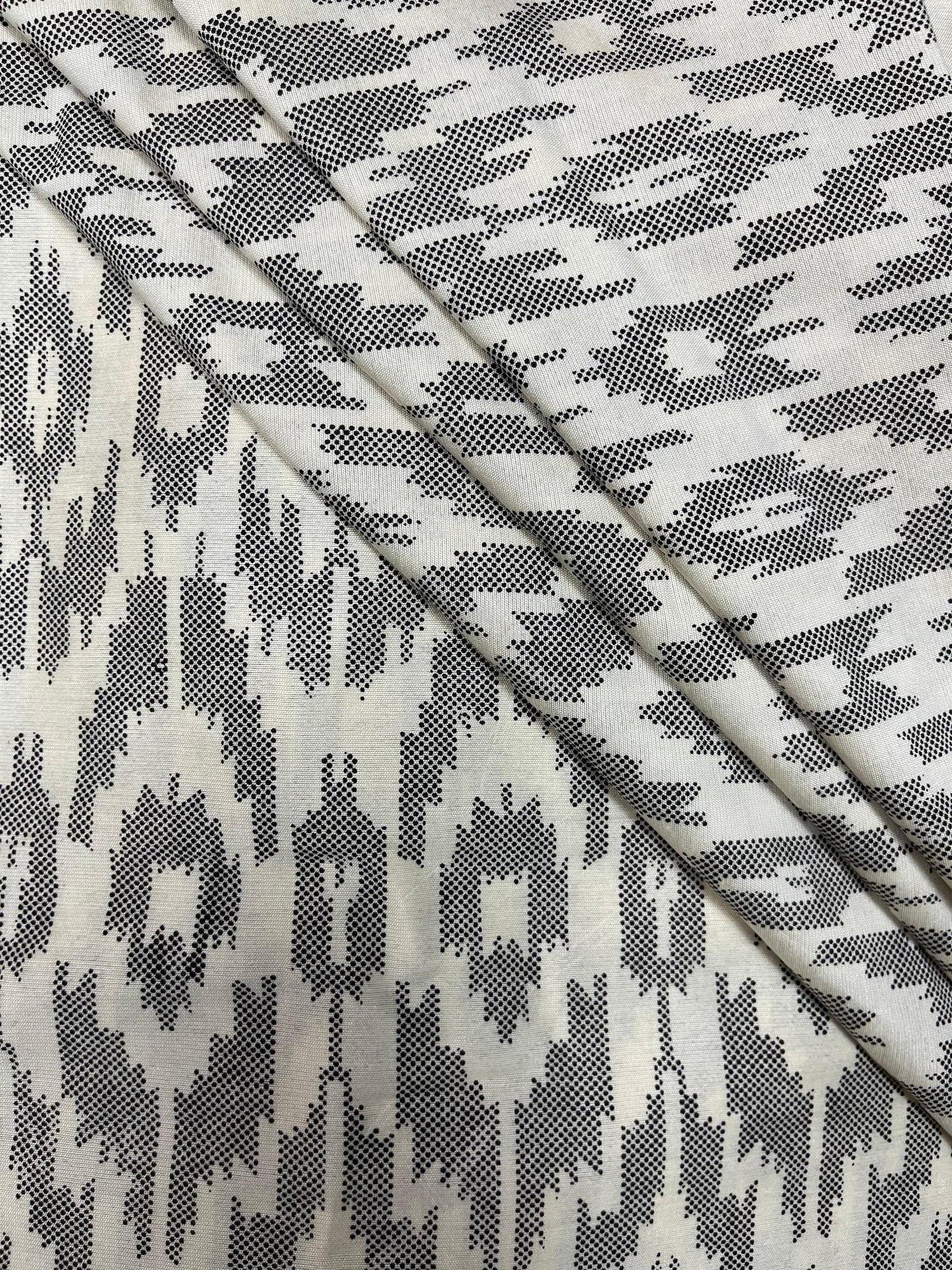 Black & White Ikat Cotton Suit Set with Black Chikan Border Bottom Fabric
