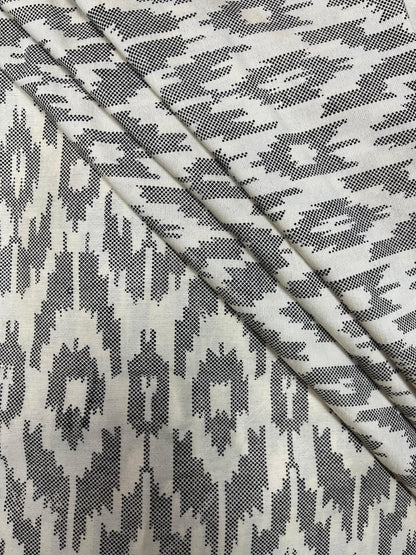 Black & White Ikat Cotton Suit Set with Black Chikan Border Bottom Fabric