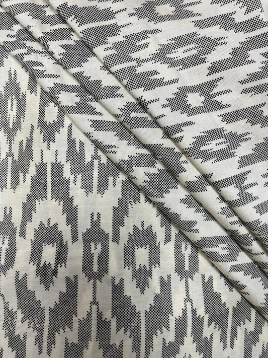 Black & White Ikat Cotton Suit Set with Black Chikan Border Bottom Fabric
