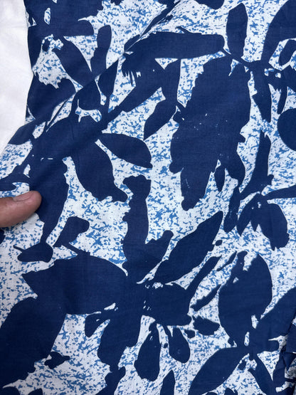 Indigo Floral Cotton Dress Material with Embroidered Cotton Bottom