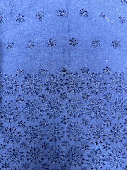 Indigo Floral Cotton Dress Material with Embroidered Cotton Bottom