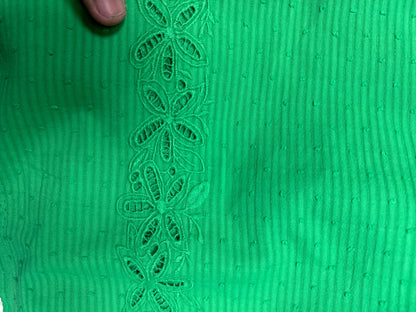 Emerald Leaf Print Cotton Suit Set with Chikan Border Bottom