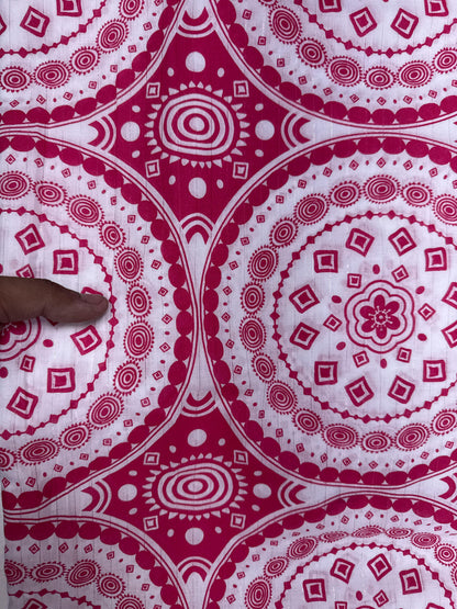 Rani Pink Mandala Print Cotton Suit Set with Chikan Border Bottom