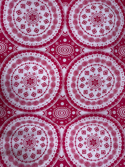 Rani Pink Mandala Print Cotton Suit Set with Chikan Border Bottom