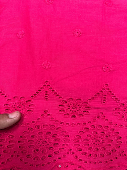 Rani Pink Mandala Print Cotton Suit Set with Chikan Border Bottom