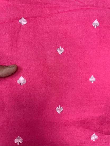 Rani Pink Buti Cotton Suit Set with White Chikan Border Bottom
