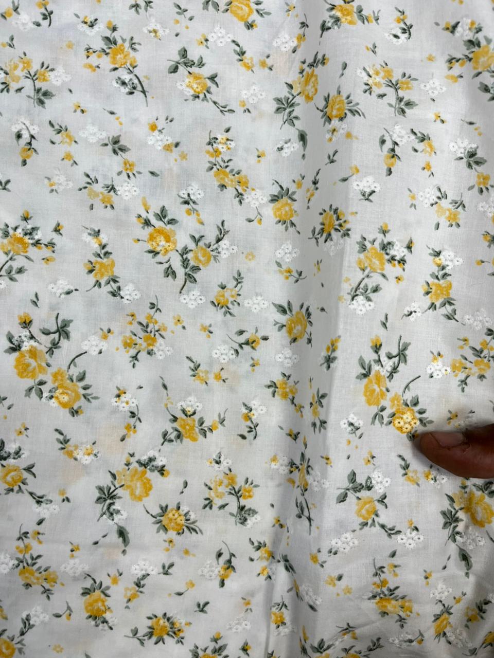 Premium White Cotton Linen Floral Print Fabric