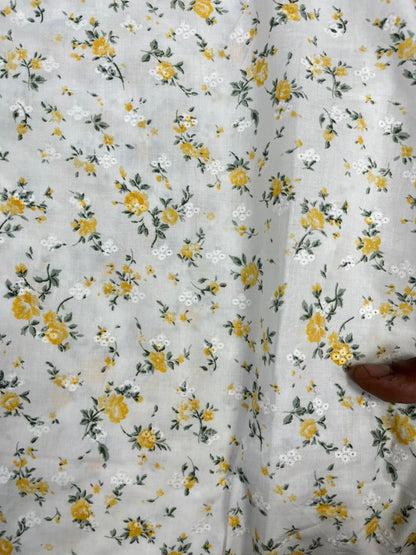 Premium White Cotton Linen Floral Print Fabric