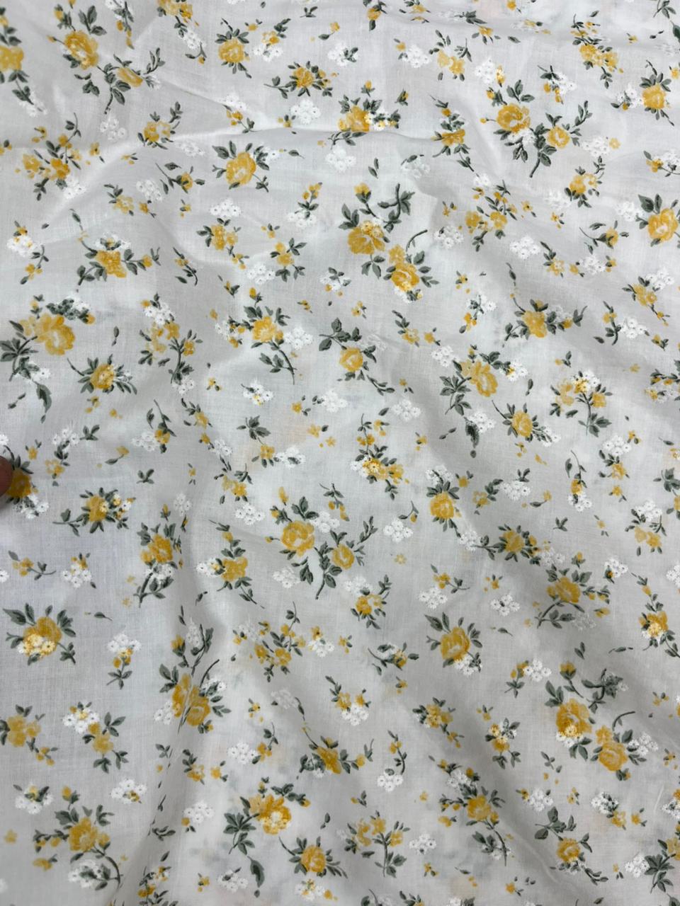 Premium White Cotton Linen Floral Print Fabric