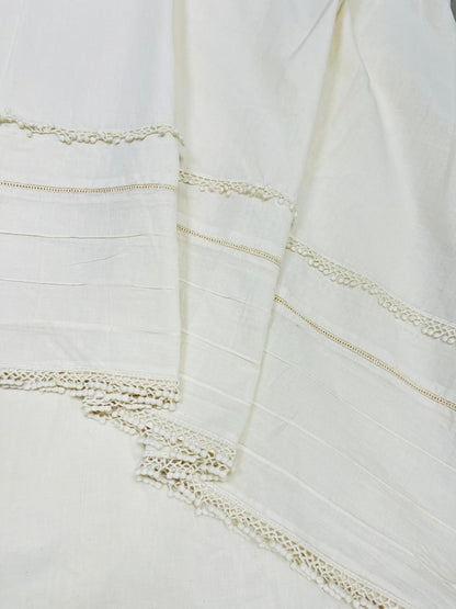 Off White Cotton Fabric with Handcrafted Crochet Lace Border | Luxury Co-Ord & Palazzo Material