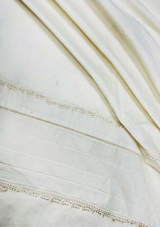 Off White Cotton Fabric with Handcrafted Crochet Lace Border | Luxury Co-Ord & Palazzo Material