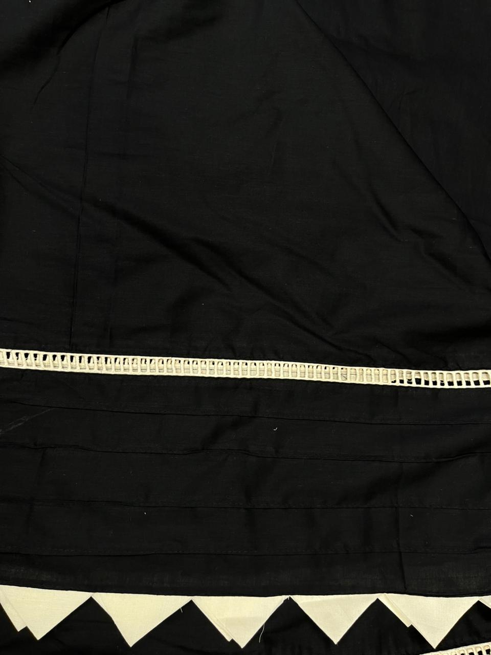 Black Cotton Co-Ord Set Fabric with Pintex Work & Ladder Lace Border | Designer Palazzo Fabric