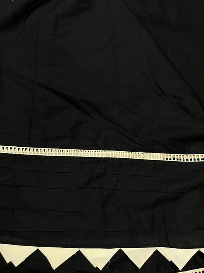 Black Cotton Co-Ord Set Fabric with Pintex Work & Ladder Lace Border | Designer Palazzo Fabric