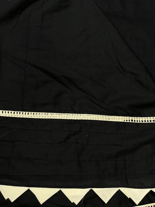 Black Cotton Co-Ord Set Fabric with Pintex Work & Ladder Lace Border | Designer Palazzo Fabric
