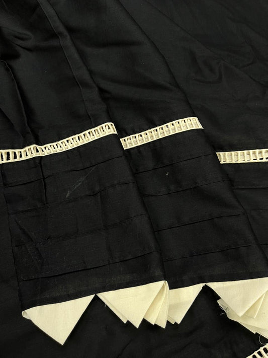 Black Cotton Co-Ord Set Fabric with Pintex Work & Ladder Lace Border | Designer Palazzo Fabric