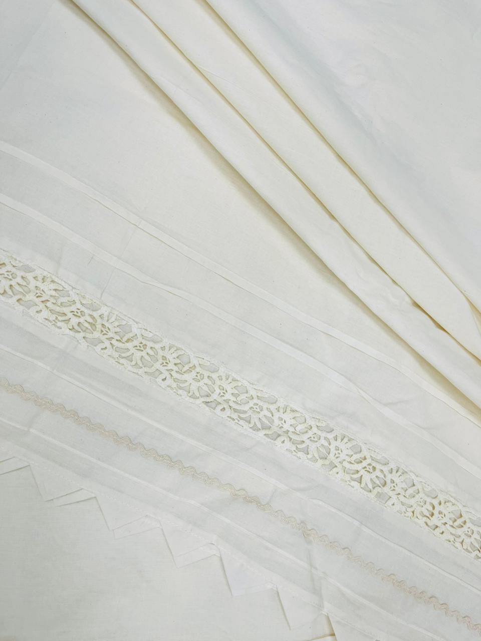 Premium Cotton Fabric with Floral Cutwork Lace & Triangle Border | Designer Co-Ord Set Fabric