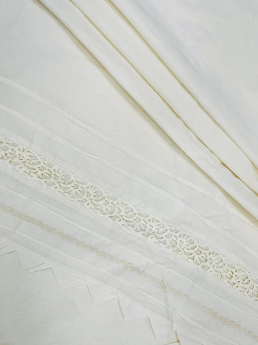 Premium Cotton Fabric with Floral Cutwork Lace & Triangle Border | Designer Co-Ord Set Fabric