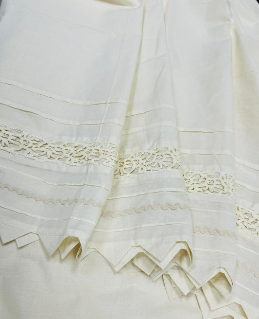 Premium Cotton Fabric with Floral Cutwork Lace & Triangle Border | Designer Co-Ord Set Fabric