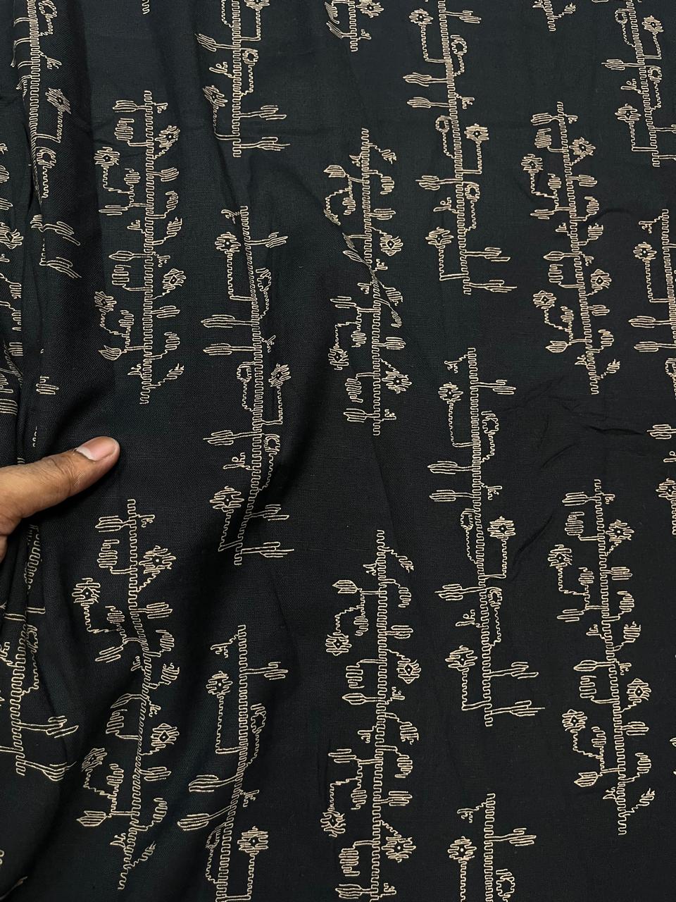 Midnight Tribal Rayon Print Fabric