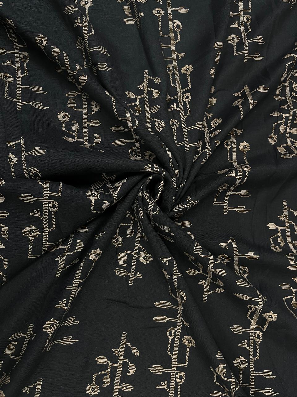 Midnight Tribal Rayon Print Fabric