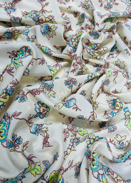 Ivory Blossom Poly Crepe Fabric – 44 Inch Width