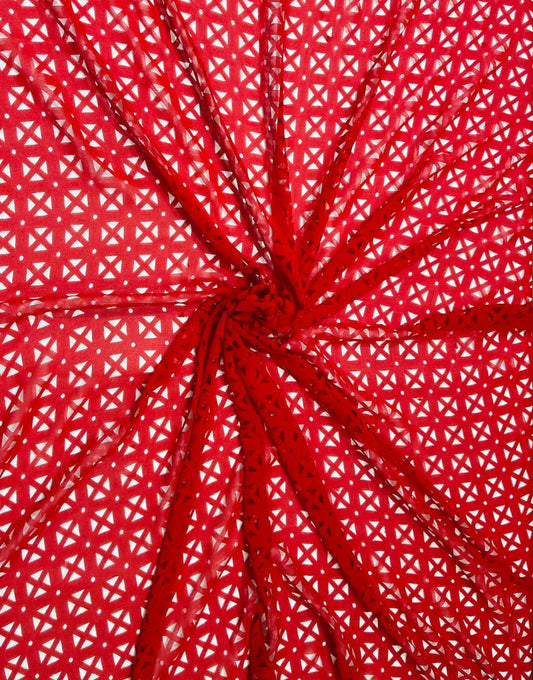 Ruby Red Laser Cut Georgette Fabric – 60 Inch Width