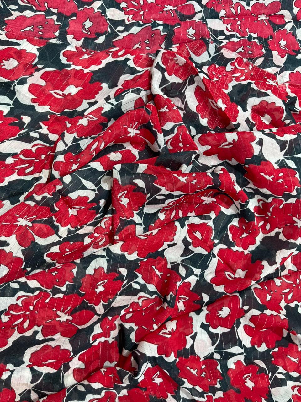 Ruby Bloom Lurex Viscose Georgette Fabric – 44 Inch Width