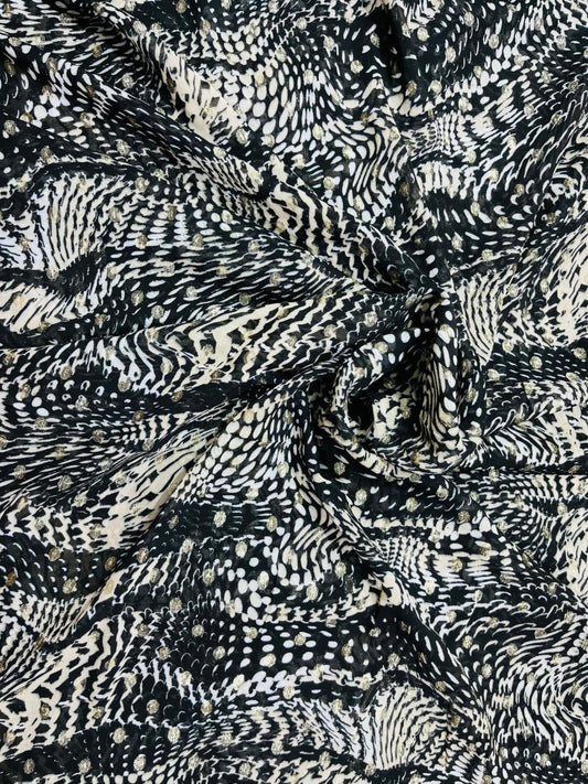 Golden Buta Abstract Viscose Georgette Fabric – 44 Inch Width