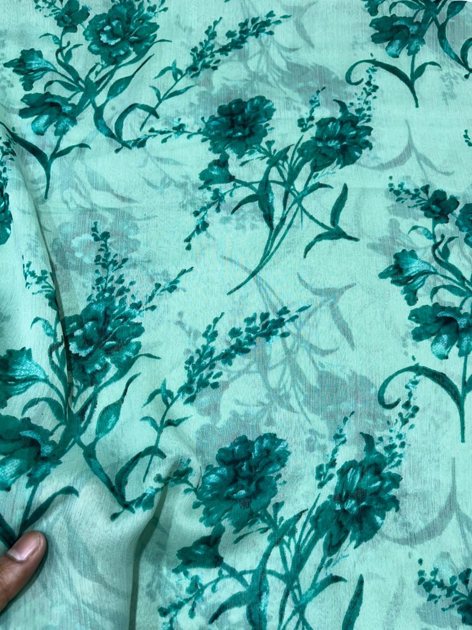 Mint Blossom Floral Chiffon Dupatta – 2.5 Meter