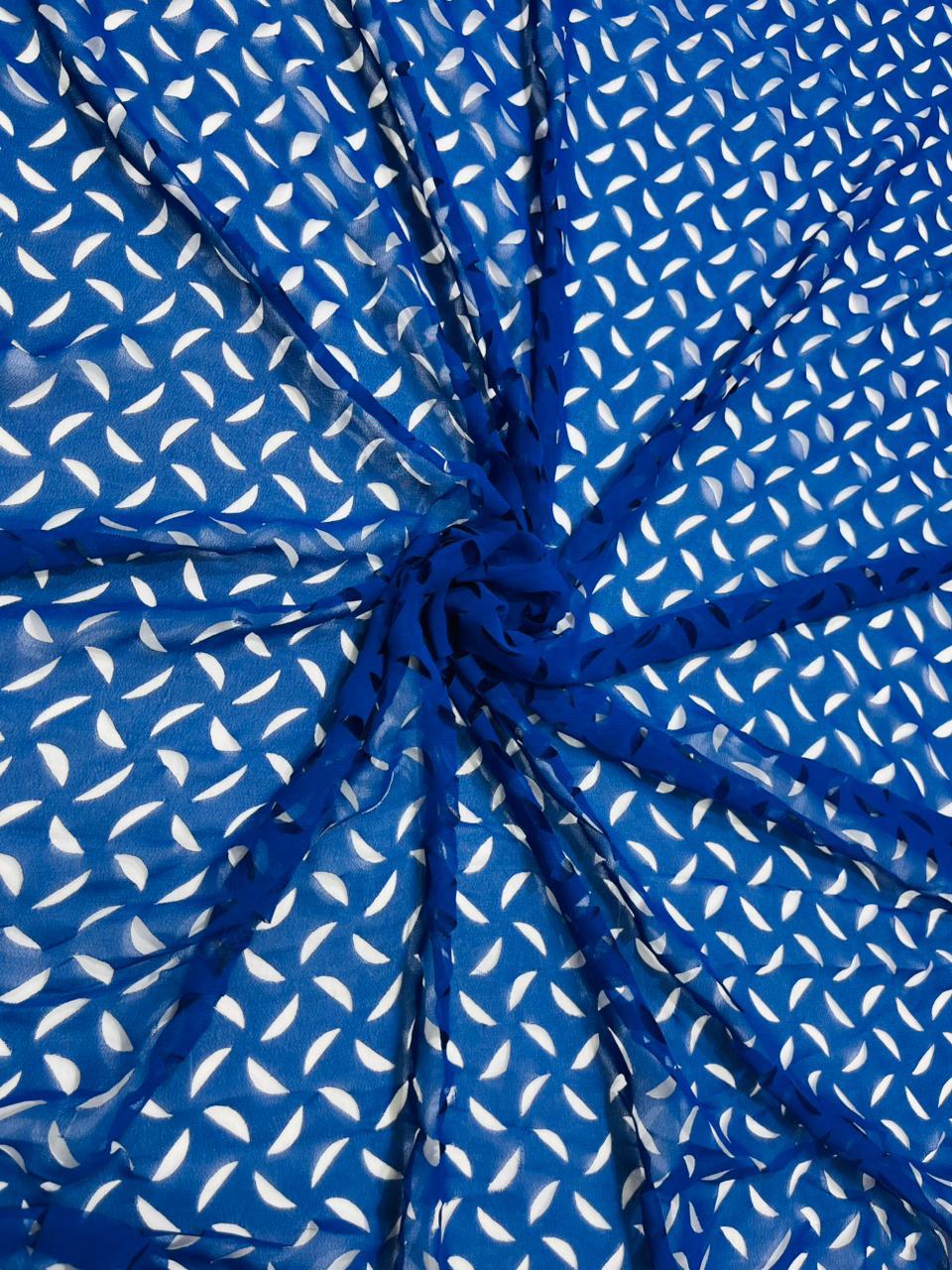 Royal Blue Laser Cut Georgette Fabric – 60 Inch Width