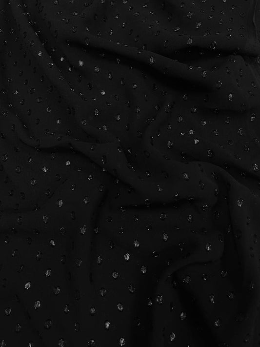 Midnight Black Glitter Buta Georgette Fabric – 60 Inch Width