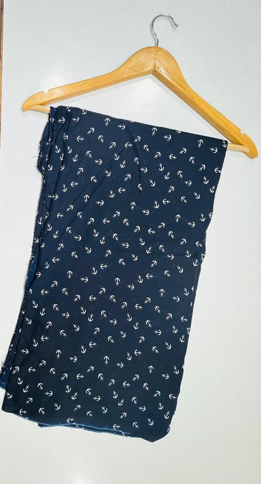 Navy Blue With Anchor Print Poly Cotton Dupatta 2.5 Meter