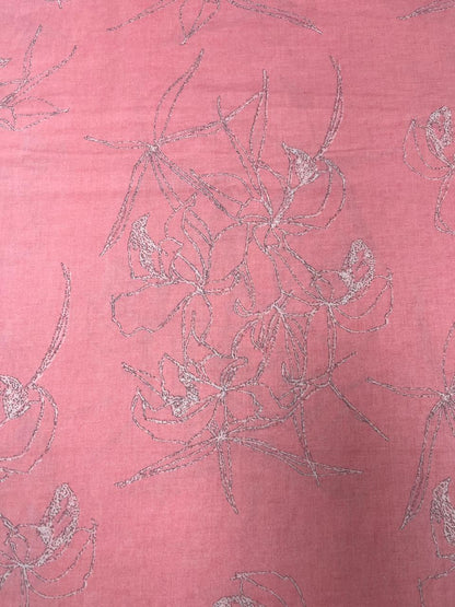 Peach Pink Floral Cotton Suit Set with Printed Mul Dupatta