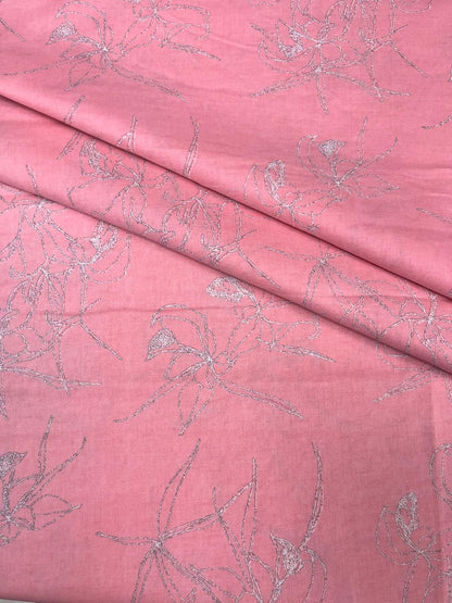 Peach Pink Floral Cotton Suit Set with Printed Mul Dupatta