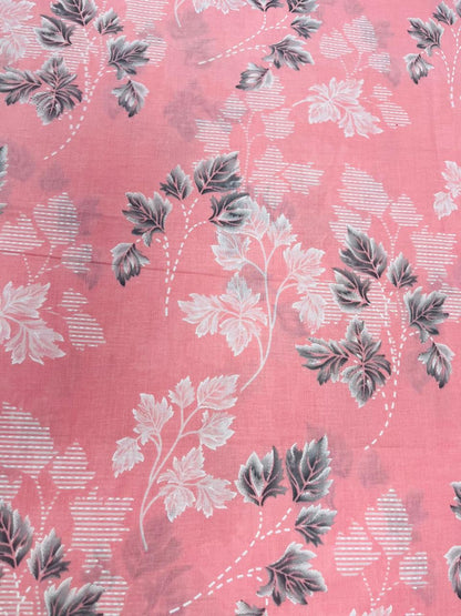 Peach Pink Floral Cotton Suit Set with Printed Mul Dupatta
