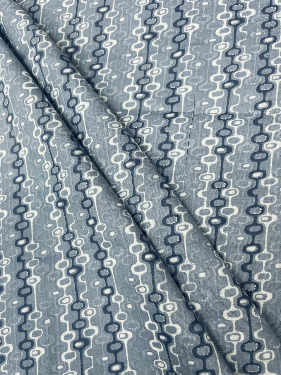 Premium Grey Floral Cotton Suit Set with Printed Mul Dupatta