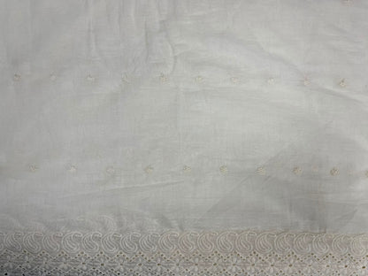 Off White Cotton Schiffli Fabric with Floral Scalloped Border