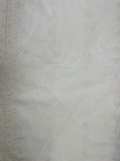 Off White Cotton Schiffli Fabric with Heavy Embroidered Border