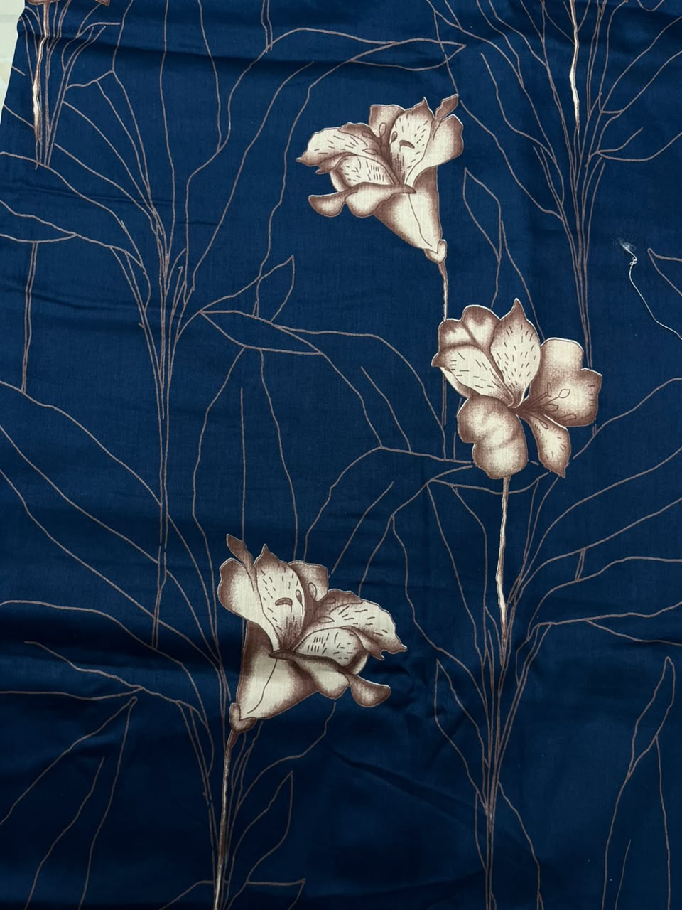 Royal Navy Blue Cotton Suit Set with Pure Chiffon Dupatta