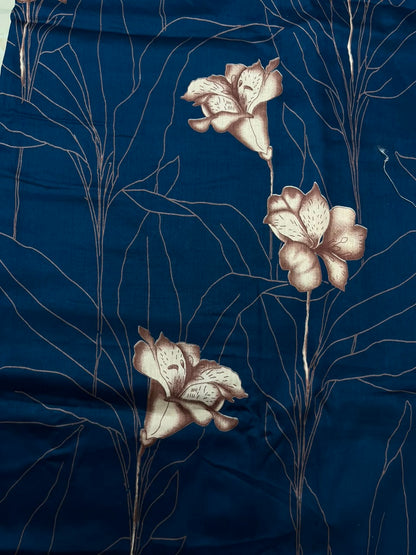 Royal Navy Blue Cotton Suit Set with Pure Chiffon Dupatta