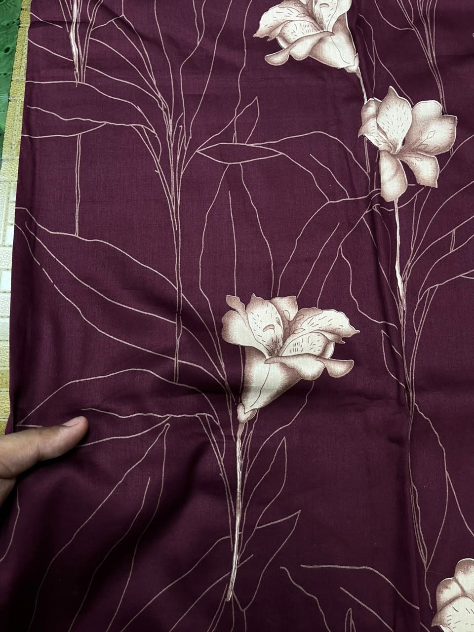 Wine Purple Cotton Suit Set with Pure Chiffon Dupatta