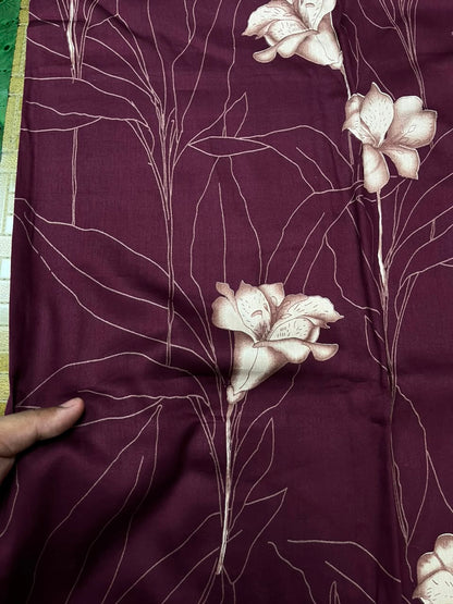Wine Purple Cotton Suit Set with Pure Chiffon Dupatta