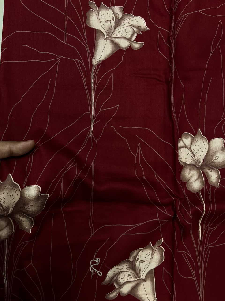 Ruby Red Cotton Suit Set with Pure Chiffon Dupatta