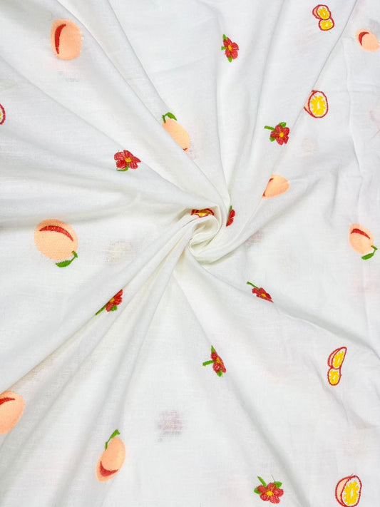 Designer Fruit Embroidery Cotton Linen Designer Schiffli Fabric