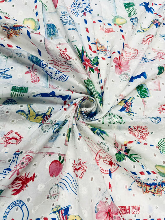 Digital Print Cotton Schiffli Designer All Over Embroidery Fabric