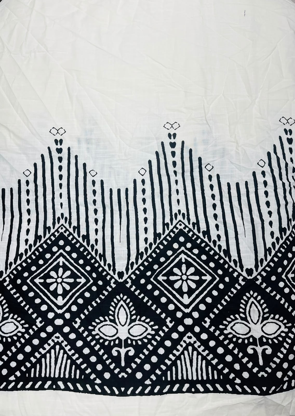 White Floral Border Cotton Print Fabric