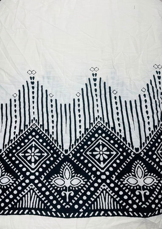 White Floral Border Cotton Print Fabric