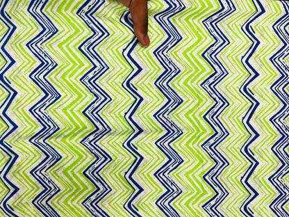 Green Blue Zigzag Pure Cotton Fabric
