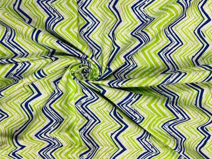 Green Blue Zigzag Pure Cotton Fabric