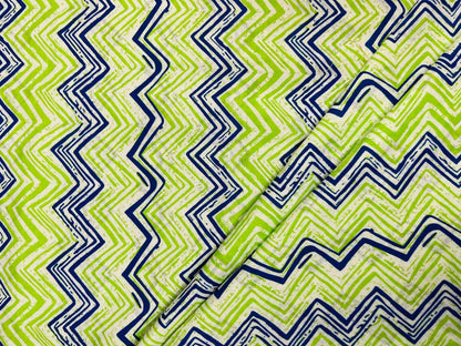 Green Blue Zigzag Pure Cotton Fabric